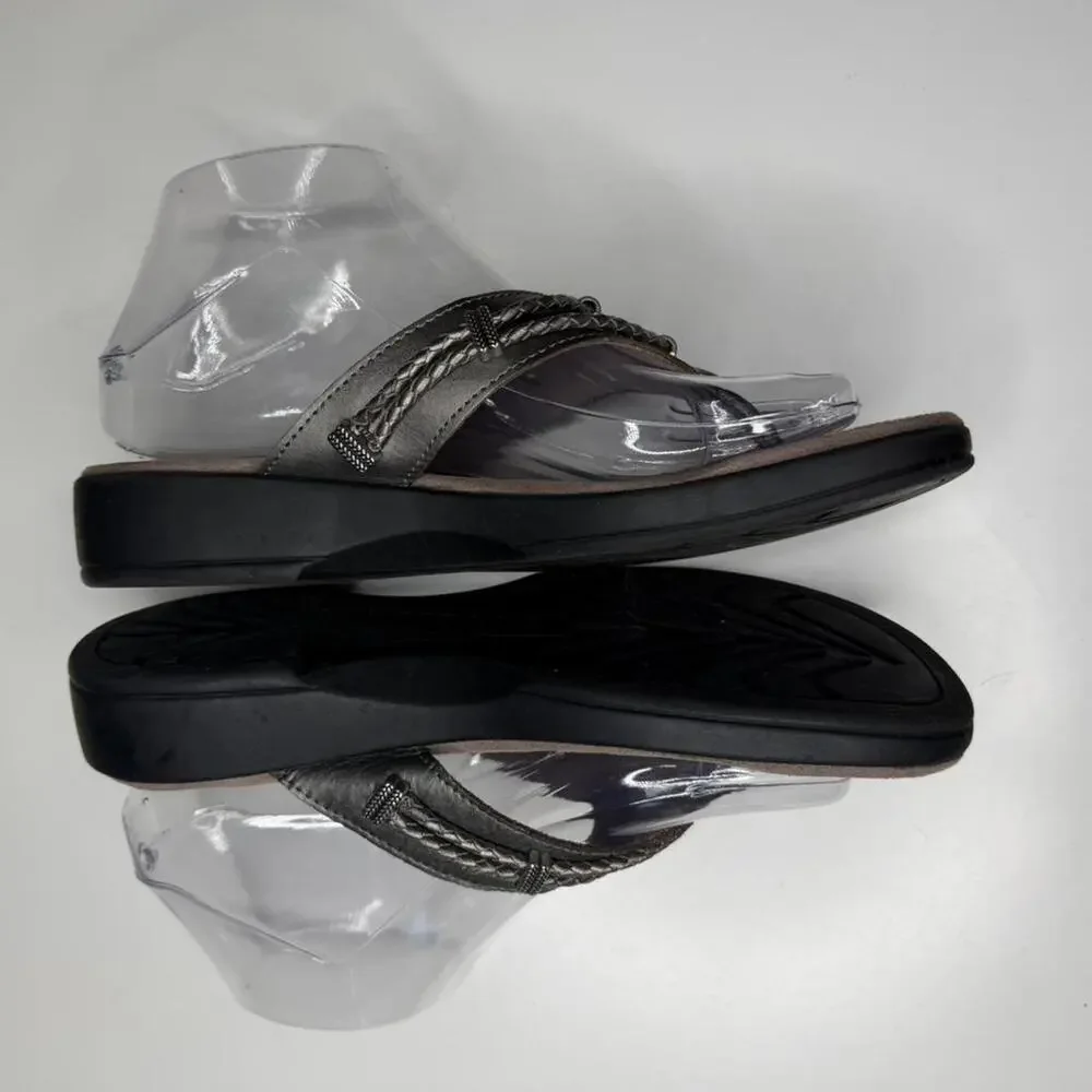 Minnetonka Metallic Braided Thong Sandals Sz 9 Boho Western Comfort Flip Flops